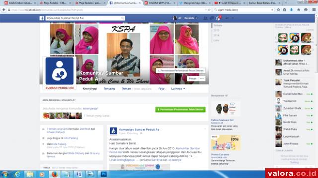 Laman akun Komunitas Sumbar Peduli Asi (KSPA) di facebook.