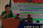 Instruktur Pimpinan Pusat Ansor, Armaidi Tanjung membuka PKD tingkat Sumbar, Sabtu (16/5/2015) di di Balai Latihan Transmigrasi Padang. (istimewa)