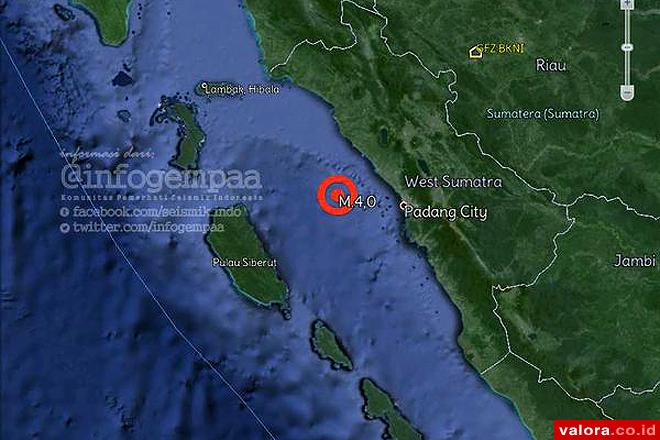 Titik gempa di Pariaman dari peta yang dilansir akun @infogempaa. (istimewa)