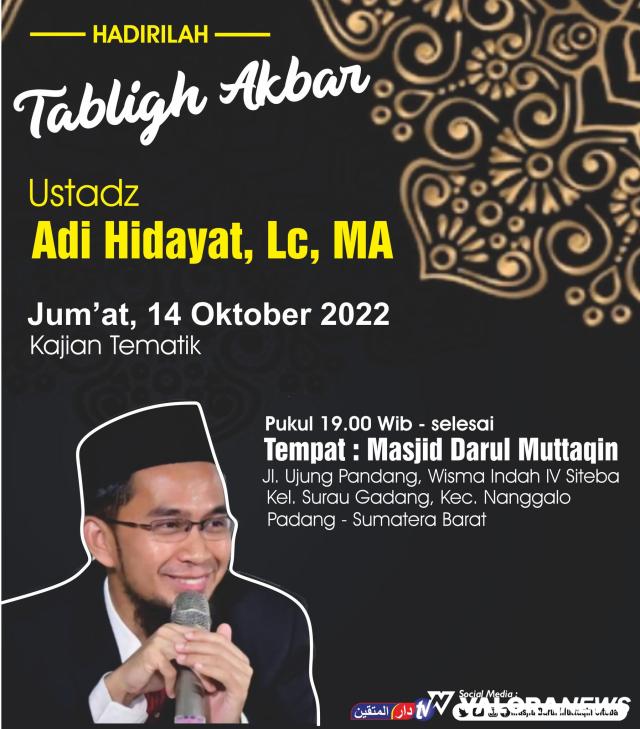 Flyer kajian Ustad Adi Hidayat di Padang.