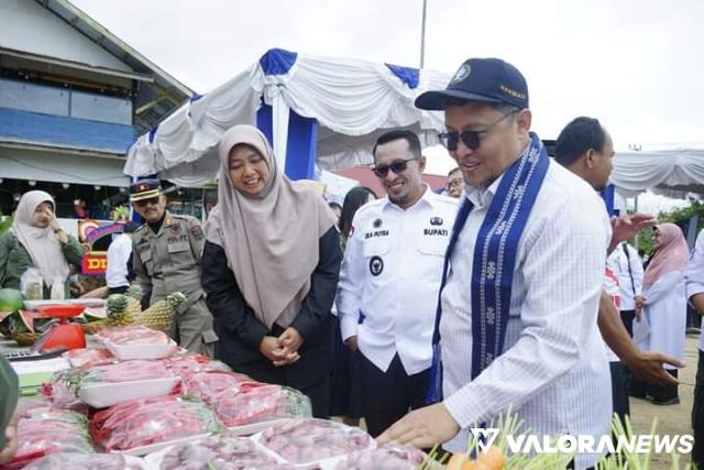 Bupati Tanah Datar, Eka Putra perlihatkan hasil pertanian di daerah itu pada Ketua Tim Penilai PPD, Prof Hermanto Siregar di Batusangkar, Rabu. (irfan taufik)
