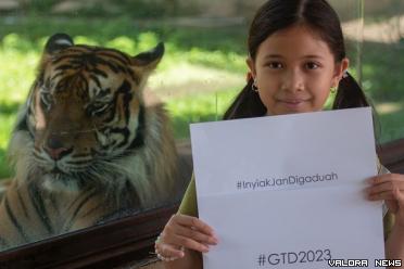 Kampanye pentingnya penyelematan habit Harimau Sumatera sebagi satu-satunya subspesies yang masih ada di Indonesia, digagas Yayasan Jejak Harimau Sumatera dengan pengelola TMSBK, Sabtu. (istimewa)