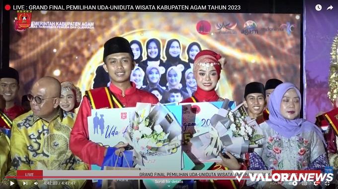 Uda dan Uni Duta Wisata Agam tahun 2023, Maulana Ihsan dan Justine Nailah. (humas)