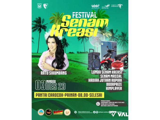 Lomba Senam Kreasi berhadiah puluhan juta rupiah. Event ini juga tidak dipungut uang pendaftaran, alias gratis. Foto: Dok Pokdarwis Carocok Painan