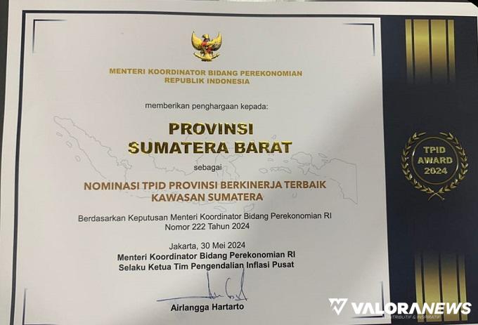 Penghargaan Nominator TPID Terbaik Tingkat Sumatera.