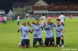 Skuad PSPS Pekanbaru merayakan kemenangan usai menghentikan perlawanan Persiraja Banda Aceh dengan skor, 2-0 di Aceh, Senin. (humas)
