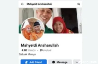 Tangkapan layar akun facebook palsu atas nama Gubernur Sumbar, Mahyeldi.