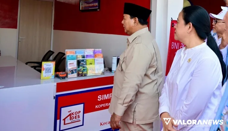 Ketua DPR RI, Puan Maharani mendampingi Presiden Prabowo Subianto meninjau sejumlah stand milik Koperasi Merah Putih, usai peluncuran secara nasional di Kecamatan Wonosari, Kabupaten Klaten, Jawa Tengah, Senin. (humas)