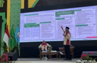 Gubernur Sumbar, Mahyeldi jadi jadi narasumber dalam Rakernas II Perhimpunan Penyuluh Pertanian Indonesia (Perhiptani) Tahun 2025 di Palembang, Senin. (humas)