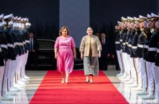 Ketua DPP PDIP, Puan Maharani bersama Presiden Peru, Dina Ercilia Boluarte Zegarra di Gedung DPR, Kompleks Parlemen, Senayan, Jakarta, Senin. (humas)