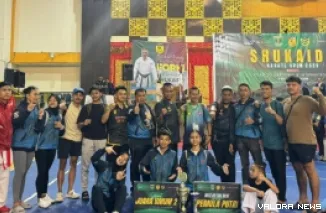 Para karateka Inkanas Sumbar, foto bersama usai penutupan Kejuaraan Shoraido se-Sumatera di Pekanbaru, Riau. (humas)