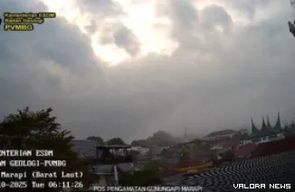 Visualisasi Gunung Marapi di Sumatera Barat saat terjadi erupsi, Selasa (Dok. PVMBG)