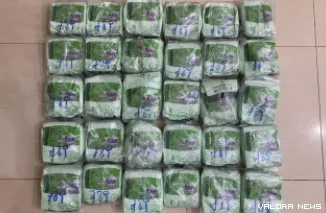 Barang bukti narkoba jenis sabu-sabu seberat 30 Kg yang diamankan tim gabungan di di kawasan Pelabuhan Roro, Dumai, Senin. Narkoba ini disimpan dalam kemasan the hijau. (humas)