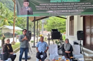 Anggota DPRD Sumbar, Bagas Panyusunan Nasution sosialisasikan Perda tentang Fasilitasi Pencegahan Penyalahgunaan Narkotika, Psikotropika, dan Zat Adiktif Lainnya, di Kecamatan Talawi, Kota Sawahlunto, Jumat pagi. (humas)