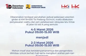 Rekayasa lalu lintas tol Padang Sicincin KM 19 dimajukan 2-3 Maret 2026