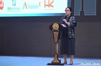 Ketua DPR RI, Puan Maharani memberikan sambutan pada kegiatan Penganugerahan KWP Awards 2026 digelar di Ruang Pustakaloka, Gedung Nusantara IV, Kompleks Parlemen, Senayan, Jakarta, Kamis. (humas)
