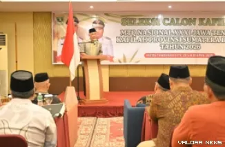 Gubernur Sumbar, Mahyeldi berikan arahan pada seleksi calon kafilah Provinsi Sumbar untuk mengikuti MTQ Nasional XXXI di Semarang, Jawa Tengah di Hotel Pangeran City, Selasa. (humas)