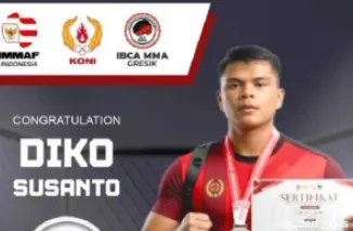 Bharada Diko Susanto, atlet bela diri campuran atau Mixed Martial Arts (MMA) Kota Sawahlunto yang akan turun di ajang Porprov Sumbar 2026 yang akan digelar di Kabupaten Kepulauan Mentawai, medio Oktober 2026.