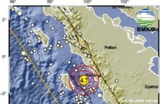 Gempa bumi berkekuatan Magnitudo 4,7 mengguncang wilayah Pariaman,