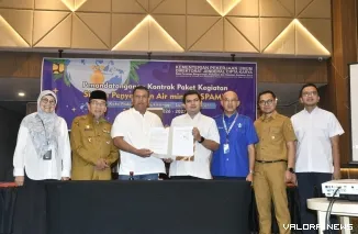 Wakil Wali Kota Padang Maigus Nasir Menyaksikan Penandatanganan Kontrak Pembangunan Sistem Penyediaan Air Minum (SPAM) Taban III, Selasa (23/6/2026)