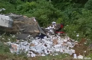 Truk wingbox bermuatan bibit jagung terjun ke jurang setelah mengalami rem blong di kawasan Kelok Banto, Sitinjau Lauik, Kelurahan Indarung, Kecamatan Lubuk Kilangan