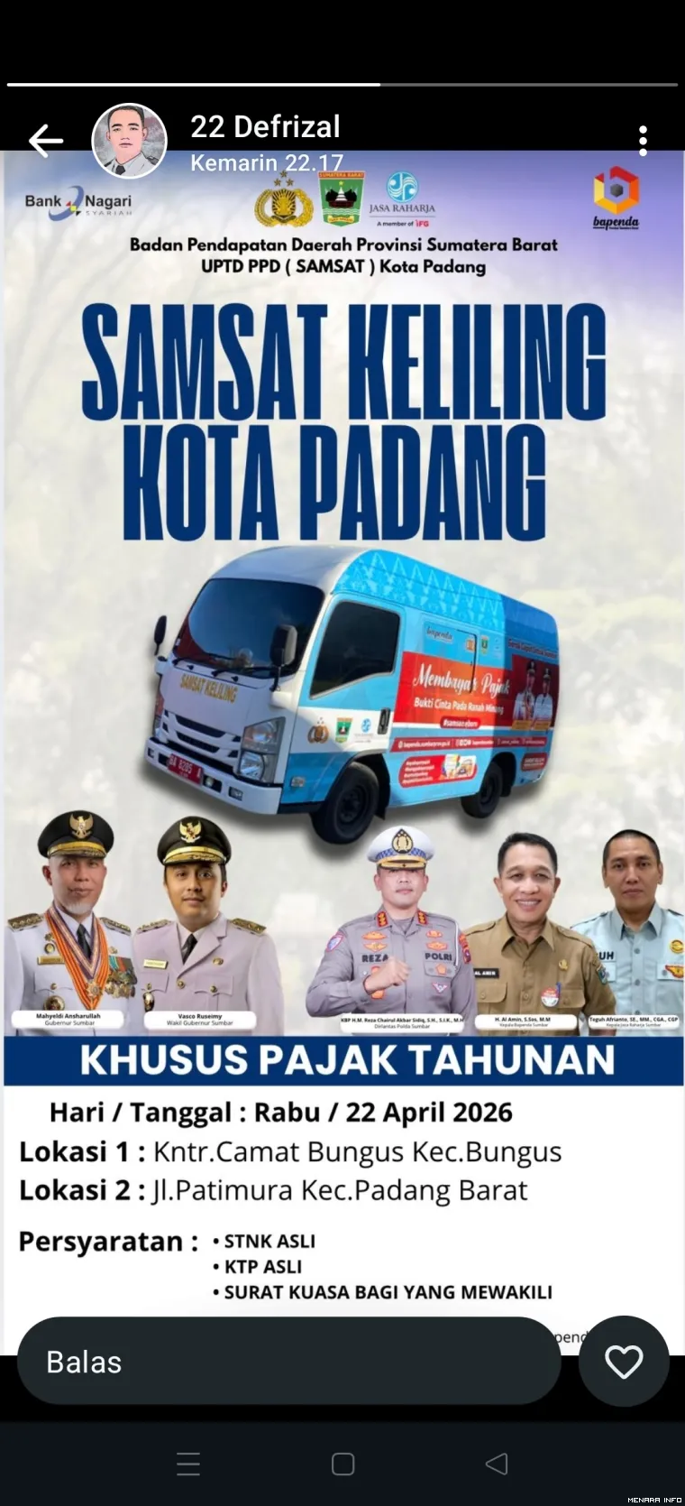 Lokasi Samsat Keliling  Rabu (22/4/2026)