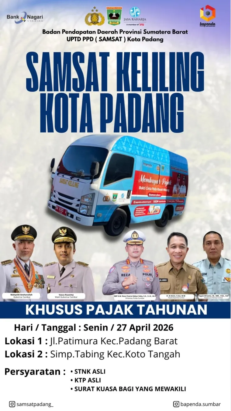 Jadwal Samsat Keliling Kota Padang, Senin (27/4/2026)