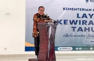 Staf Khusus Menteri Ketenagakerjaan, Sukro Muhab membuka Kegiatan Layanan Kewirausahaan 2026 bertema "Wirausaha Inklusif, Tumbuh Bersama," di Bantul, Jumat. (humas)