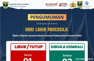Pengumuman Libur Layanan Samsat Padang (*)