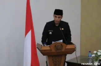Wali Kota Sawahlunto, Riyanda Putra sampaikan sambutan pada sosialisasi Sosialisasi Sensus Ekonomi sekaligus Pencanangan Desa Cinta Statistik (Cantik) oleh BPS bersama Pemerintah Kota Sawahlunto, Kamis. (hendra idris)