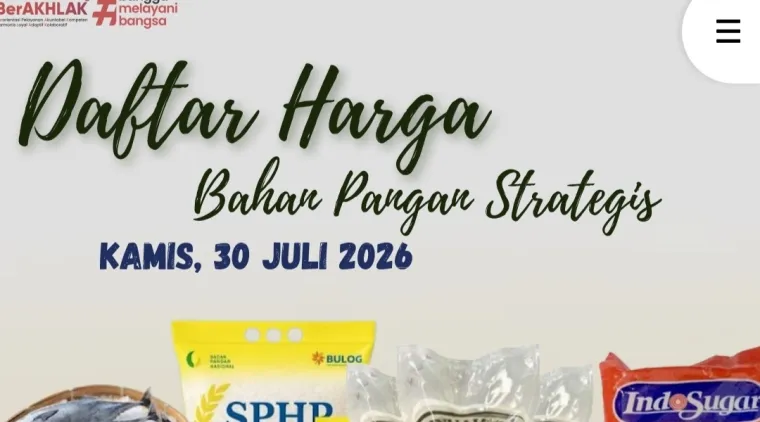 Daftar Harga Bahan Pangan Strategis di Kota Padang, Kamis (30/7/2026)