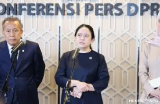 Ketua DPR RI, Puan Maharani saat Konferensi Pers usai memimpin Rapat Paripurna DPR di Kompleks Parlemen, Senayan, Jakarta, Kamis. (humas)
