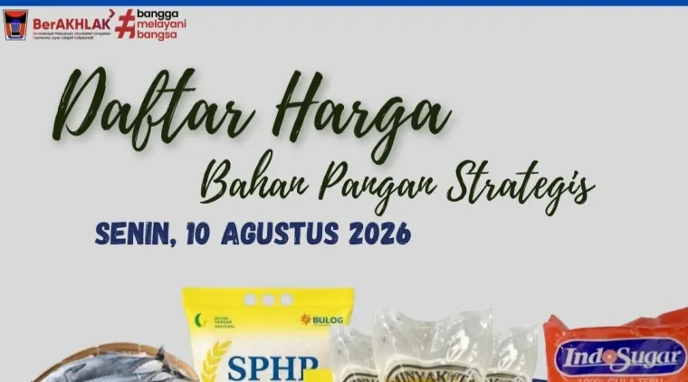 Daftar Harga Bahan Pangan Strategis di Padang, Senin (10/8/2026)