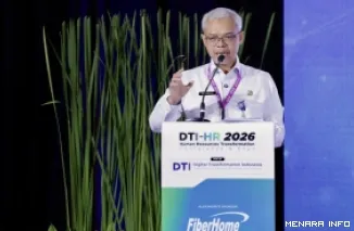 Sekretaris Jenderal Kemnaker, Cris Kuntadi, saat menjadi pembicara dalam Digital Transformation Indonesia Human Resources Conference & Expo (DTI-HR) di Jakarta, Kamis. (humas)