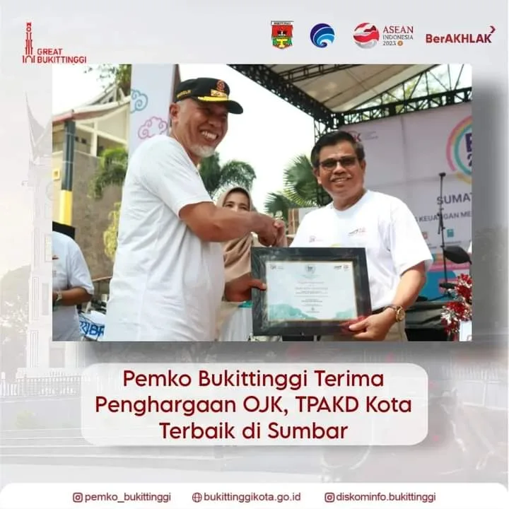 Bukittinggi Terima Penghargaan OJK, TPAKD Kota Terbaik di Sumbar