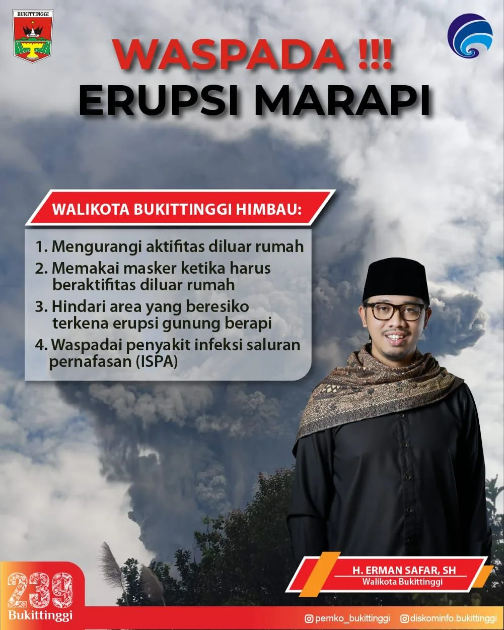 Erupsi Marapi, Wako Erman: Masyarakat Waspada