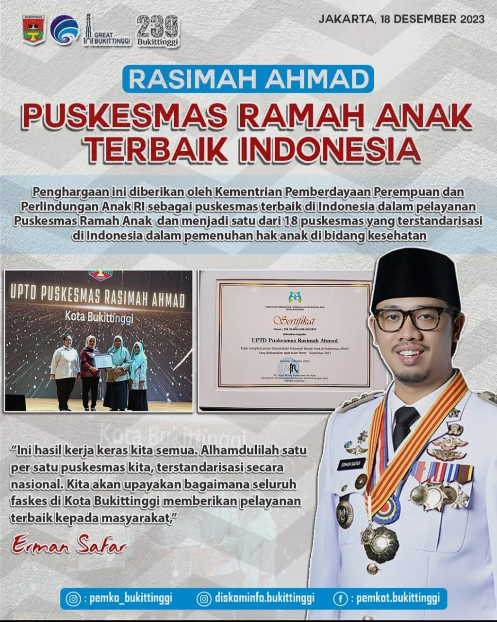 Rasimah Ahmad Puskesmas Ramah Anak Terbaik Indonesia