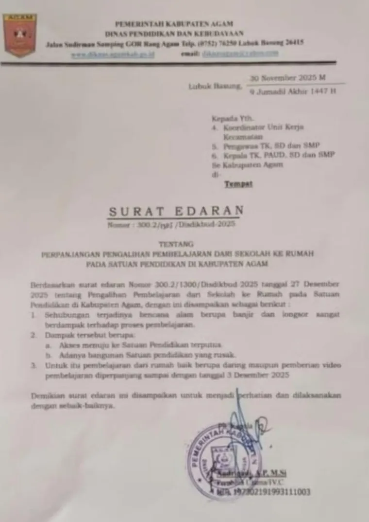 Surat Edaran Pemerintahan Kabupaten Agam. Dok