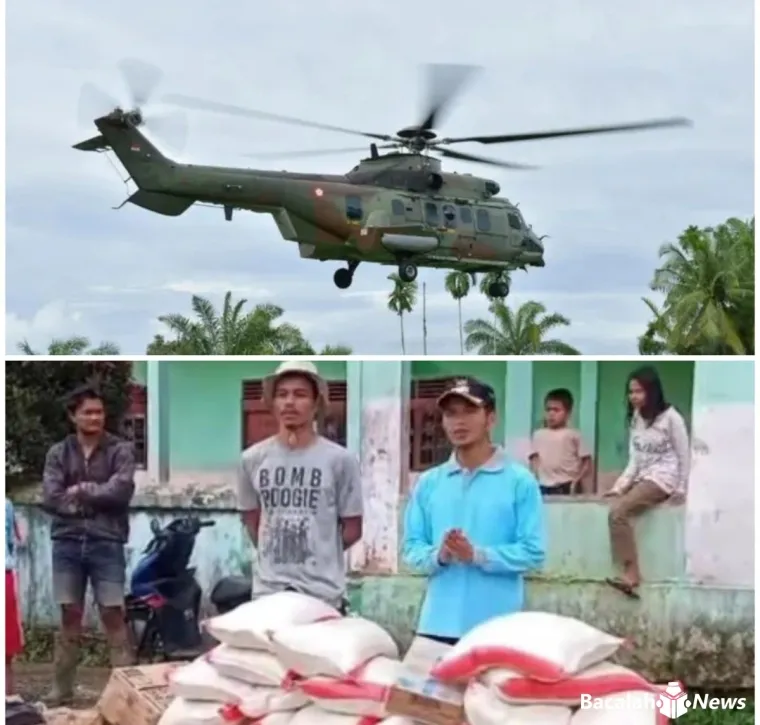 Paket logistik dikirim menggunakan Helikopter ke Nagari Sipinang, Kecamatan Palembayan, Minggu (30/11/2025). Foto Anizur