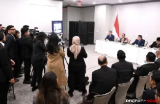 Menteri Energi dan Sumber Daya Mineral Bahlil Lahadalia saat menyampaikan keterangannya kepada awak media di Washington D.C., pada Jumat, 20 Februari 2026. Foto: BPMI Setpres