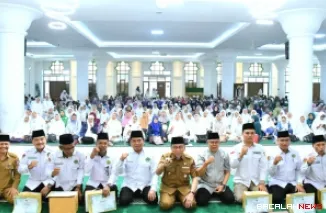Wakil Wali Kota Padang, Maigus Nasir, menghadiri sekaligus membuka kegiatan Tabligh Akbar Tarhib Ramadan 1447 Hijriah yang digelar Kantor Kementerian Agama (Kemenag) Kota Padang di Masjid Agung Nurul Iman, Selasa (10/2/2026).