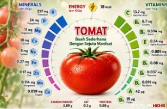 Infografis kandungan gizi pada tomat (Solanum lycopersicum).